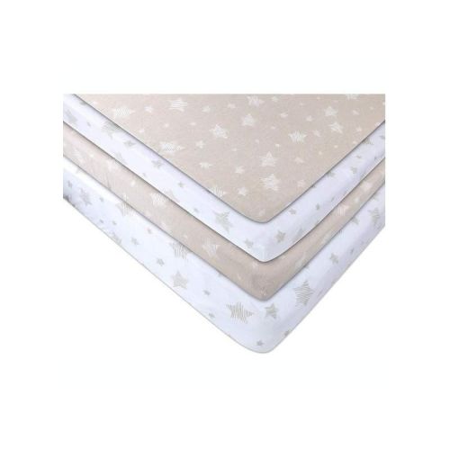 Ely's & Co. Baby Fitted Pack N Play - Mini Crib Sheet 100% Combed Jersey Cotton Tan Drawn Star 2 Pack