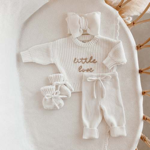 'Little Love' Sweater/Pants/Topknot Bundle - Milk PRE ORDER SIZE EST DISPATCH MID - LATE NOV