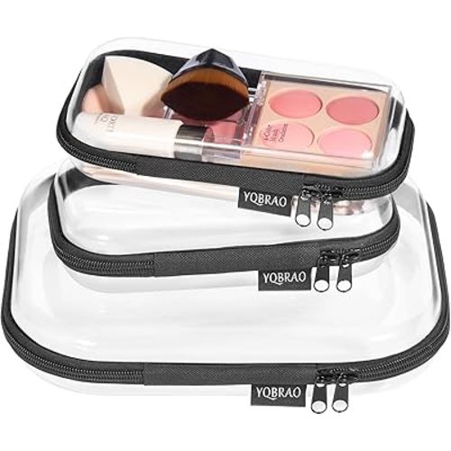 Clear Hard Shell Zipper Case 3 Pack, Hard Plastic Bag, Clear Travel Toiletry Pouch,Portable Cosmetic Bag with Zipper,Toy Storage Bins, Pencil Storage Organizer, Office Supplies Storage Case