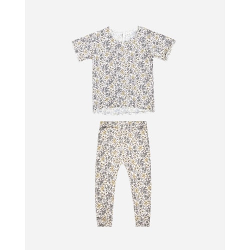 Rylee & Cru Toddler Summer Modal PJ Set - Blue Floral - Yellow Turtle
