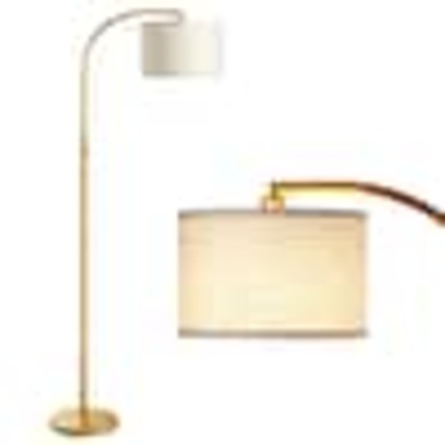 EDISHINE 63.4 in. Gold 1-Light Arc Dimmable Floor Lamp for Living Room With Fabric Drum Shad HFLED1A