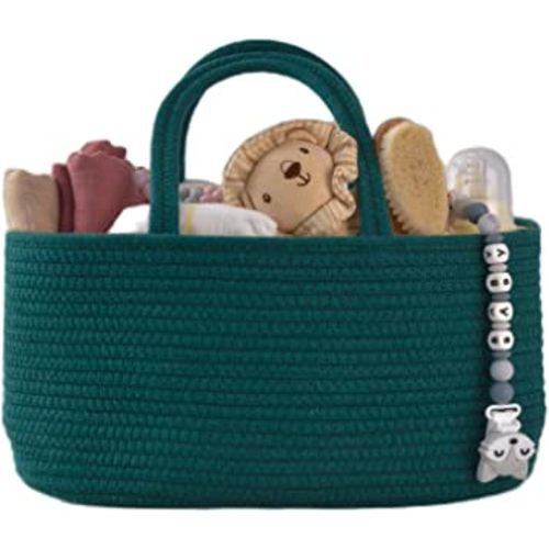 Baby Diaper Caddy Organizer for Boy Rope Nursery Storage Bin Basket Portable Holder Tote Bag for Changing Table Car Travel Baby Shower Gifts Newborn Essentials Registry Must Have Items Dark Green
