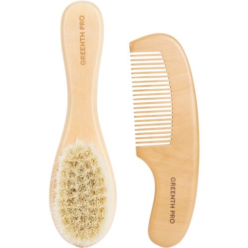 Baby Hair Bush and Comb Set -Nature Lotus Wood with Soft Goat Bristle and Pear Wood Comb for Newborns & Toddlers, Ideal for Cradle Cap