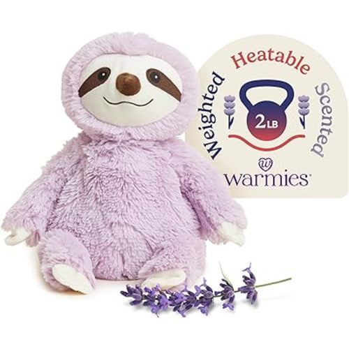 warmies Microwavable & Weighted Stuffed Animals, Purple Sloth - Heated Stuffed Animal Plushie for Warmth & Comfort - Cute Soft Plush Toys for Adults & Children (Boys, Girls, Babies & Toddlers)