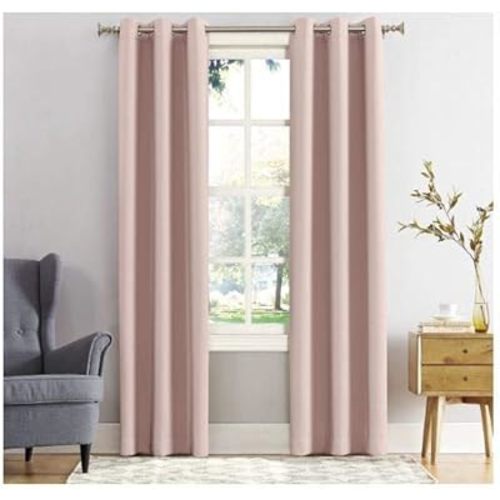 Sun Zero Easton Energy Saving Blackout Grommet Curtain Panel, 40" x 84", Blush Pink