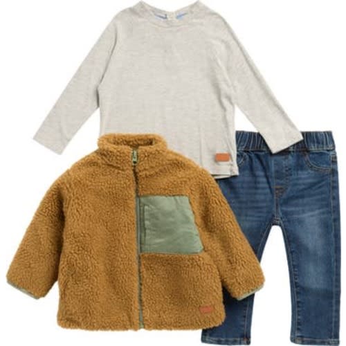 Fleece Jacket, Long Sleeve Top & Jeans Set