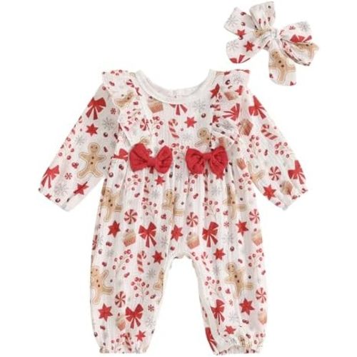Newborn Baby Girl Halloween Outfit Cotton Linen Pumpkin Jumpsuit Romper Ruffle Sleeve Bodysuit Long Overalls with Bow