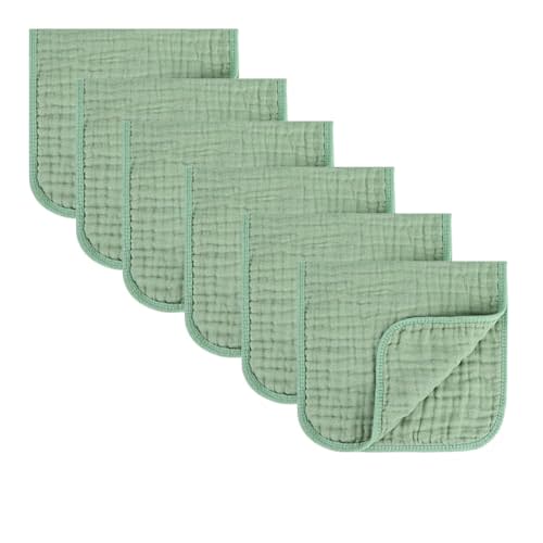 MIGIOL Baby Burp Cloth 100% Cotton Newborn Cotton Muslin Burp Cloth 10x20 inches (Green 6 Pieces)