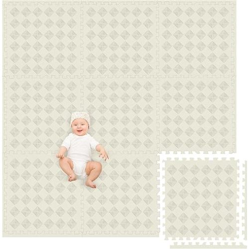 Play Platoon Large Kids Mats for Floors, 9 Tile 72 x 72 inch, Extra-Thick Interlocking Tiles, 24 x 24 in. Puzzle Mat Pieces with Border, Non-Toxic, Neutral Playmat Rug for Toddlers & Children