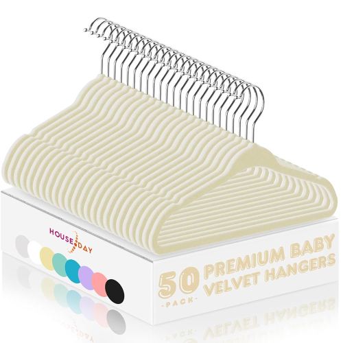 HOUSE DAY Velvet Baby Hangers 50 Pack, Premium Children's Hangers for Baby, Infant & Toddler Clothes, Durable Non Slip Baby Felt Hangers Beige, 11 Inch Baby hangers for Closet, Ideal for Everyday Use
