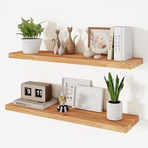 Natural Elm Wood Floating Shelves for Wall, 36 inches x 8” Deep x 1.4”Thick Wooden Shelves Unfinished, Heavy Duty Shelf Hold 50lbs for Living Room Bedroom Office Book Storge Home Decor