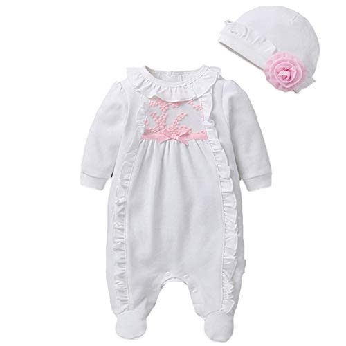 Infant Baby Girl Ruffled Cotton Footies Footed Overall Romper with Hat Toddler Baby Footed Jumpsuit