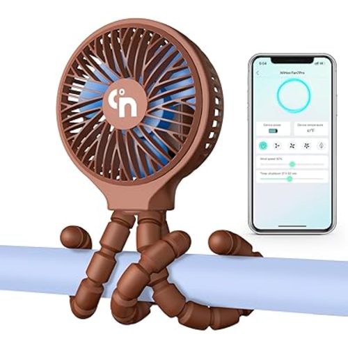 HomeLifairy Stroller Fan Rechargeable Bluetooth APP Control Portable Fan Personal Battery Operated Clip On Fan Mini Handheld Car Seat Fan for Baby Small Desk USB Fan for Crib Car Rides (Coffee)