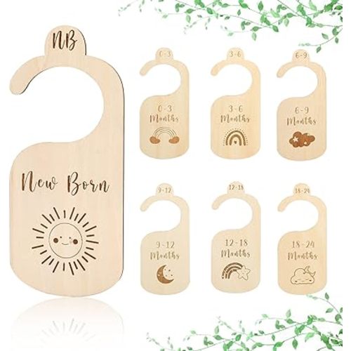 ibwaae Wooden Baby Closet Size Divider Organizer Hanger Clothing Dividers for Newborn Nursery Decor Infant to 24 Months - 7pcs