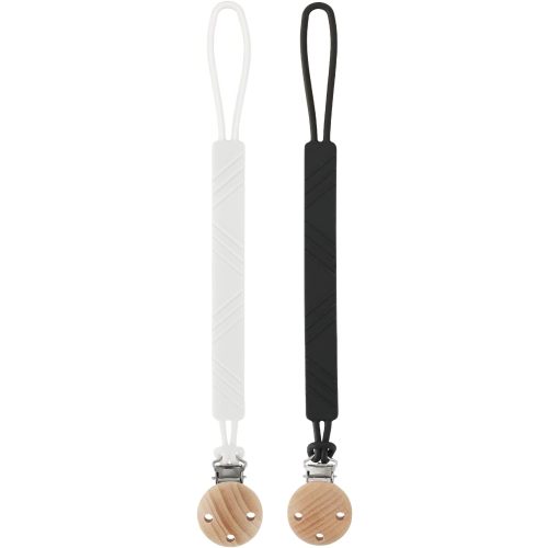 Silicone Pacifier Clip Holder for Baby Boy and Girl, Fits for Most Pacifier Teethers & Small Toys in Place, BPA Free (White+Black)