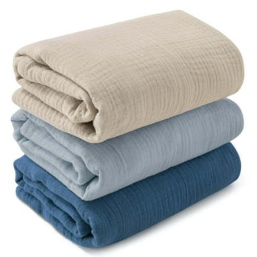 Gllquen Baby 3-Pack Muslin Organic Cotton Swaddle Blankets for Newborn Infant Boys Girls 38"x40", Blue