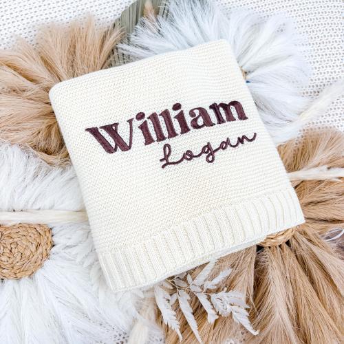 Personalized Knitted Baby Blanket, Embroidered Baby Blanket, Baby Name Blanket, Soft Cotton Baby Blanket, Newborn Gifts, Baby Keepsake Gift