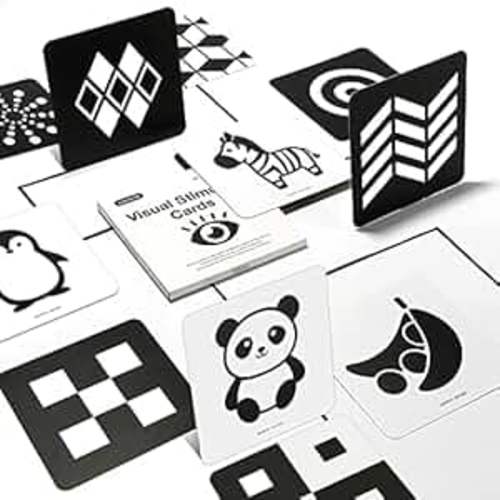 beiens High Contrast Baby Flashcards, Newborn Brain Development Toys, Visual Stimulation Learning Activity Cards, Black and White Baby Toy, 20 PCs 40 Pages 5.5'' x 5.5'' Educational Infant Shower Gift