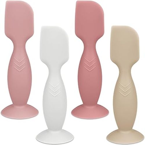 Diaper Cream Applicator Set - Soft Silicone Baby Butt Brush with Suction Base, Baby Butt Spatula, Mini Size, 4 Piece - Newborn Baby Essentials (White/Sand/Blush/Mauve)