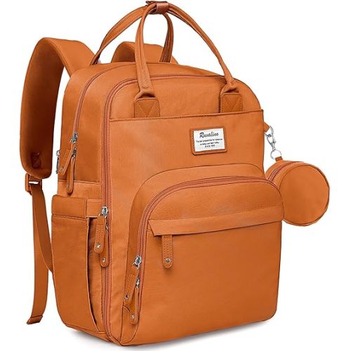 RUVALINO Diaper Bag Backpack, Multifunction Travel Pack Maternity Baby Changing Bags, Large Capacity, Waterproof, Maple Orange