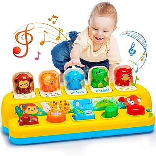 Interactive Pop up Animal Toys with Music & Light, Montessori Cause and Effect Toys for 1 Year Old Boy Girl Early Learning Musical Baby Toys 9-12-18 Months STEM Toddler Toys Age 1-2 Gift for Infant