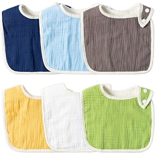 Zainpe 6Pcs Snap Muslin Cotton Bibs for Baby