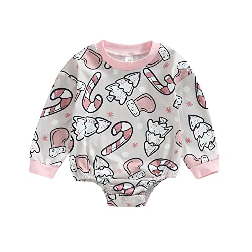 RSRZRCJ First Christmas Outfit Newborn Baby Girl Xmas Print Romper Long Sleeve Santa Oversized Bodysuit One Piece