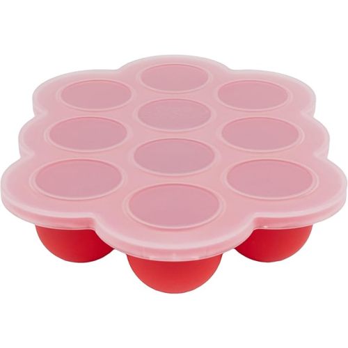 WeeSprout Silicone Baby Food Freezer Tray with Clip-on Lid Perfect Storage Container for Homemade Baby Food, Vegetable & Fruit Purees, and Breast Milk - Ten 1.5 Ounce Sections - Bright Red