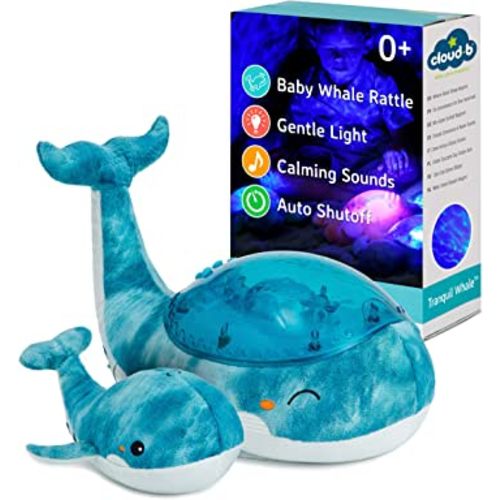 Cloud b Ocean Projector Nightlight with White Noise Soothing Sounds | Adjustable Settings and Auto-Shutoff | Tranquil Whale Family - Blue