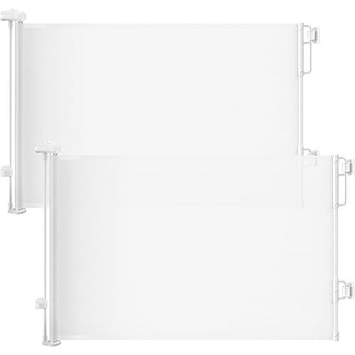 Cumbor 2-Pack Retractable Baby Gates for Stairs, 55" Wide Mesh Dog Gate for Pets with One-Hand Opening, 34" Tall Safety Child Gate for Doorways, Hallways, Kitchen, Indoor/Outdoor, White