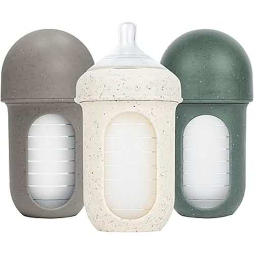 Boon Nursh Bottles - Silicone Baby Bottles Help Ease Colic Symptoms - Formula and Breast Milk Only Touch Platinum Food-Safe Silicone - Medium Flow - Speckle Green - 8 Ounce