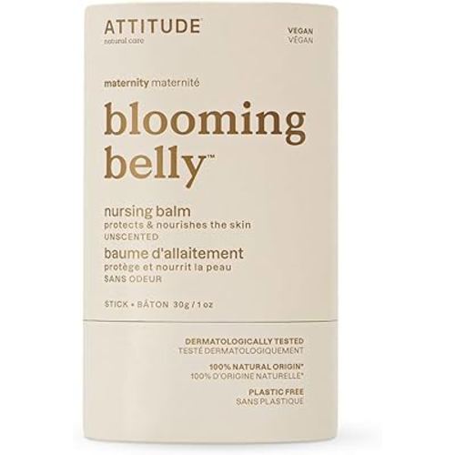 ATTITUDE Plastic-Free Nursing Balm Bar, Made in Canada, Safe for Nursing, Plant and Mineral-Based Ingredients, Vegan and Cruelty-free Maternity Products, Unscented, 30 grams