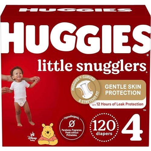 Huggies Size 4 Diapers, Little Snugglers Baby Diapers, Size 4 (22-37 lbs), 120 Count