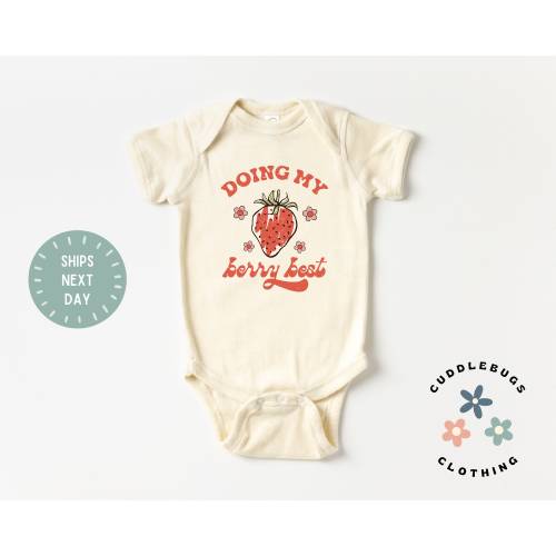 Doing My Berry Best Baby Onesies® Bodysuit - Retro Strawberry Baby Bodysuit - Inspirational - Motivational - Baby Shower Gift - New Baby