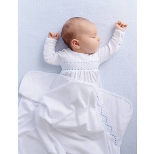 Sweetly Smocked Greeting Gown - Worth Avenue White with Buckhead Blue