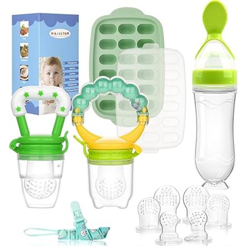 Baby Fruit Feeder & Baby Breastmilk Popsicle Molds-WAJIAYON Silicone Baby Food Freezer Tray Storage Containers, Baby Food Pacifier Feeder and Teether