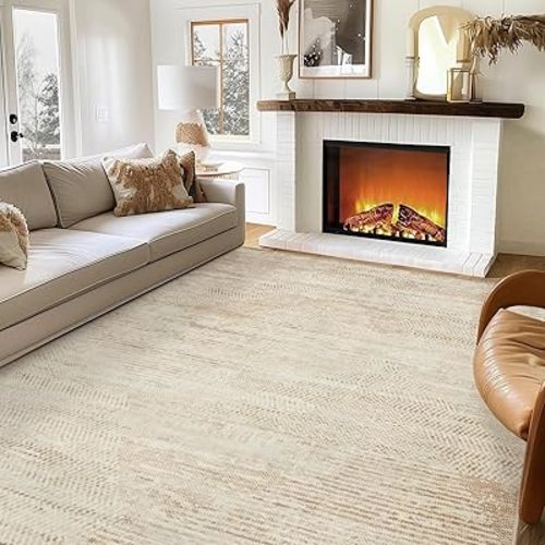 Large 6x9 Machine Washable Area Rug:Abstract Modern Non-Slip Thin Rugs for Bedroom Soft Indoor Low Pile Carpet for Living Room, Bedroom, Dining Home Office Farmhouse Decor Beige