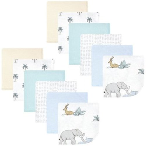 Hudson Baby Infant Boy Flannel Cotton Washcloths, Boy Safari World 12-Pack, One Size