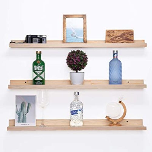 AZSKY 36 Inch Picture Ledge Shelf Solid Wood Large Floating Shelves Wall Mounted Rustic Natural Shelves for Home, Living Room, Bedroom, Bathroom, Office 3 Same Sizes