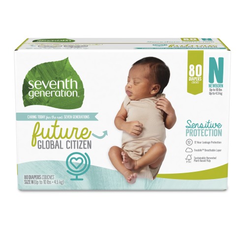 Seventh Generation Baby Diapers Sensitive Protection Free & Clear Size Newborn 80 count