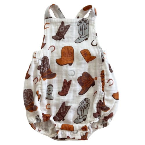 Muslin Retro Sunsuit, Cowboy Boots (Size 3-6months)