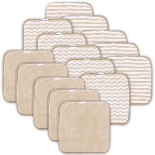 15 Pack Baby Washcloths - Super Soft Absorbent Wash Cloths for Boy and Girl, Newborn Essentials Baby Clothes, Gentle on Sensitive Skin for Face and Body, 10" by 10", Brown