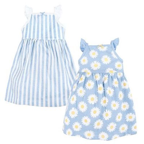 Hudson Baby Infant and Toddler Girl Cotton Dresses, Blue Daisy
