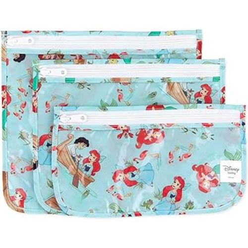 Bumkins Disney Ariel Travel Bag, Toiletry, TSA Approved Pouch, Zip Bag, Quart Size Airline Compliant, Clear-Sided, Baby, Diaper Bag Organization, Makeup, Accessories, Packing, Set of 3 Sizes