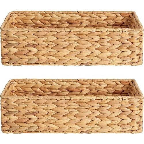 StorageWorks Wicker Tank Topper Basket, Water Hyacinth Storage for Bathroom, 2 Pack
