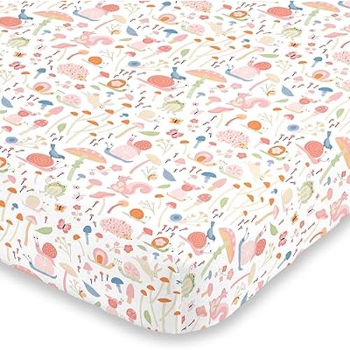 NoJo Spring Garden Pink, Green, Orange & Ivory Super Soft Mini Crib Sheet, Pink, Green, Orange, Ivory