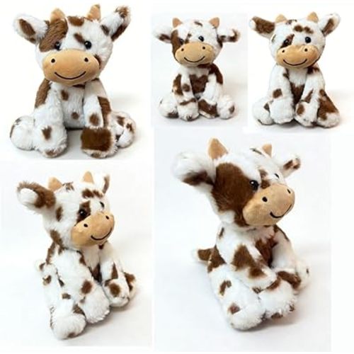 Cute Cow Plush Stuffed Animal Doll Toy 8 inch for Girls Boys One Pieces （Each one has a Different Pattern） (sit Cow bd Brown