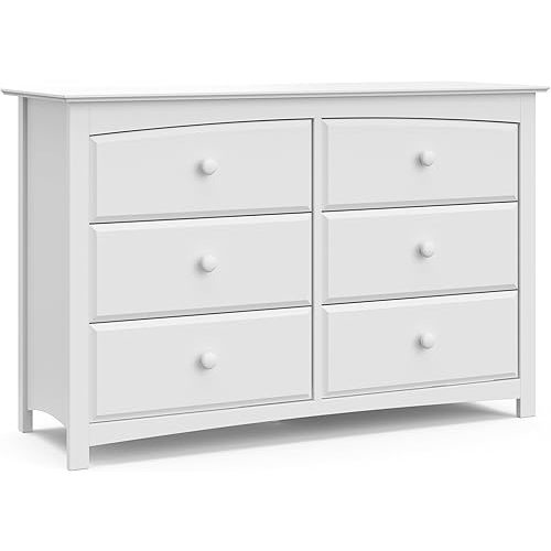 Storkcraft Kenton 6 Drawer Double Dresser (White) For Kids Bedroom, Nursery Dresser Organizer, Chest Of Drawers For Bedroom, Universal Design For Children’s Bedroom