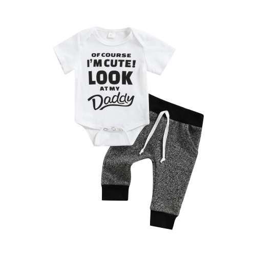 Hirigin Newborn Baby Boy Clothes 3 6 9 12 18 Month Letter Print Short Sleeve Romper Tops Pants 2Pcs Summer Outfit Sets