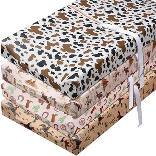 4 Pcs Western Baby Stretchy Changing Pad Cover, Western Baby Sheet Newborn Bedding Nursery Changing Pad Cover for Boys and Girls Table Sheets 16 x 32 x 5 Inch